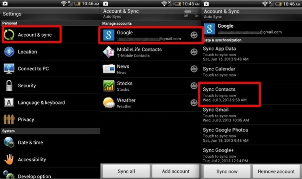 sync iphone contacts to samsung via google account