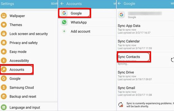 android contacts transfer with google account