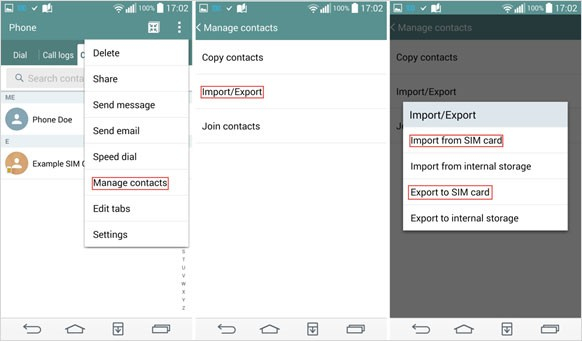 android contacts transfer with sim card