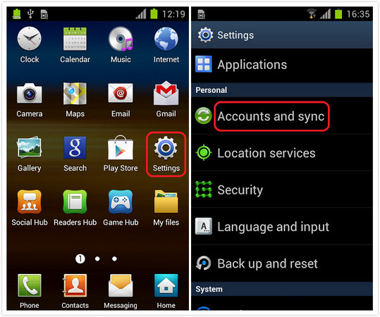 find account and sync on android phone