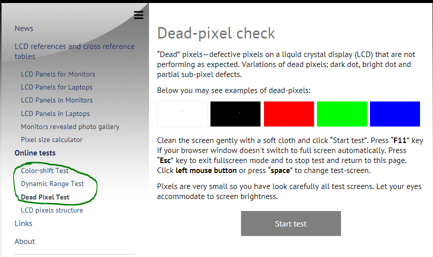 Dead-pixel check