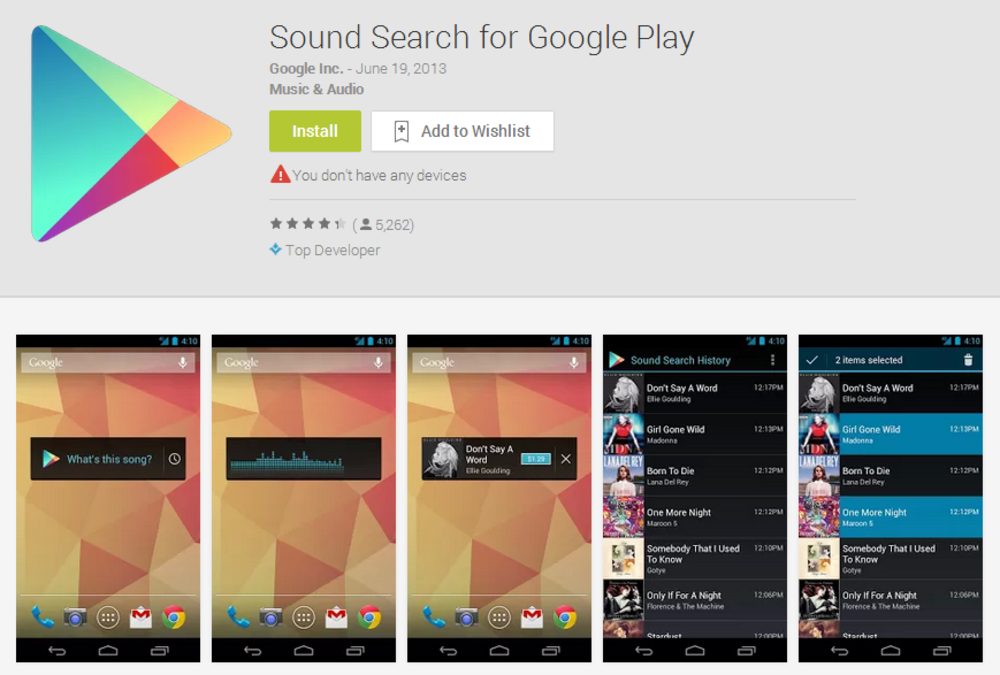 Sound Search in Google Play
