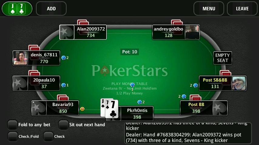 PokerStars real money Android app - table