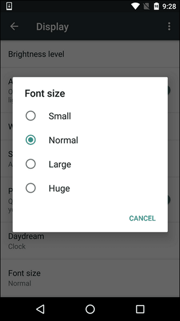 как выглядит изменение размера шрифта на андроид 6