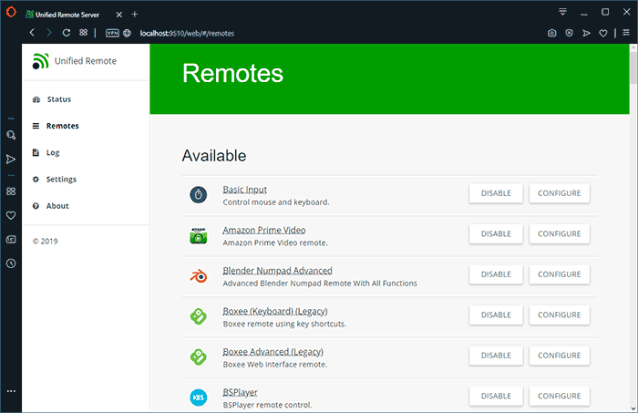 Настройки Unified Remote Server