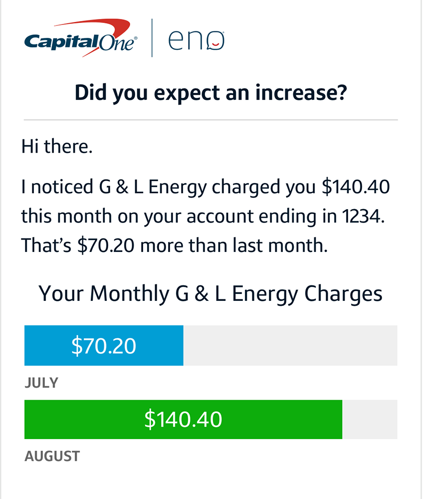 image of notification from Eno asking if the customer expected an increase in their energy bill