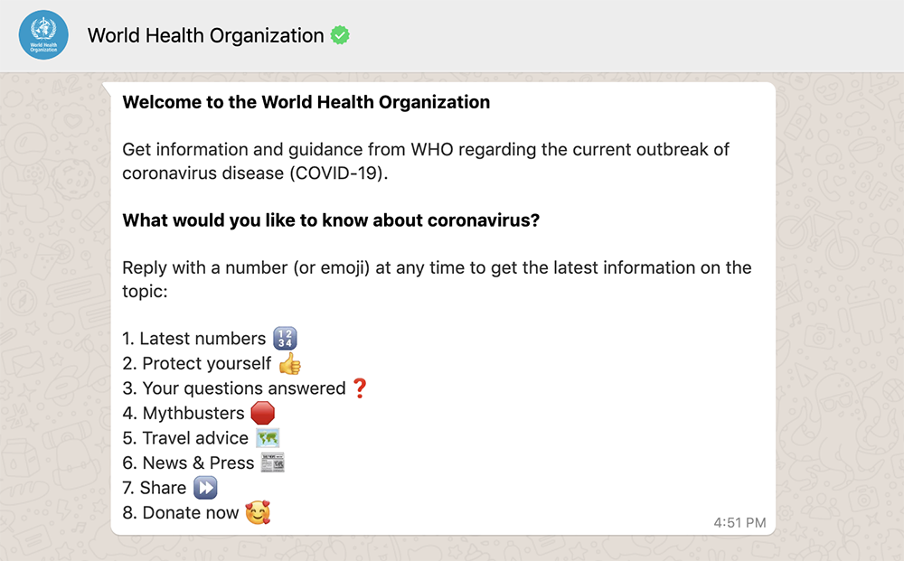 screenshot of the World Health Organization