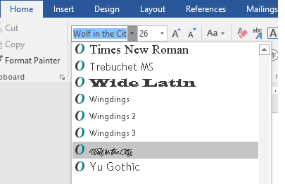 Your new font now appears on the list of fonts in Word.