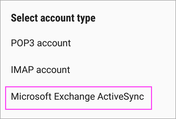 Select Microsoft Exchange ActiveSync