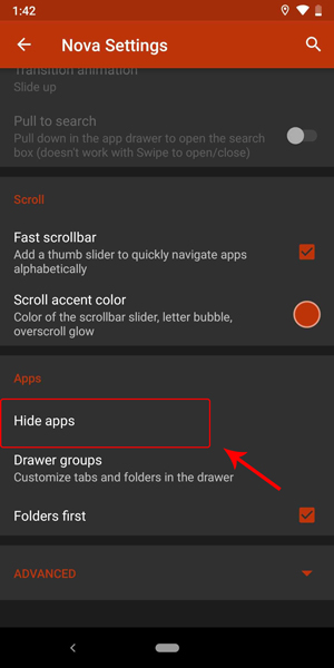 hide apps under nove app drawer settings