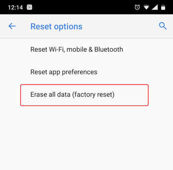 option to factory reset your android device