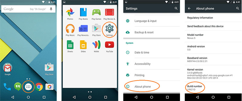 enable usb debugging on android 5.0