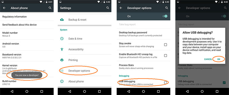 open android 5.0 usb debugging