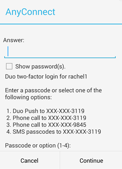 prompt for two-step authentication via menu