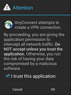 trust the AnyConnect application