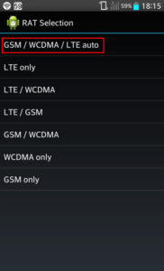 установить значение «Авто LTE/WCDMA /GSM»