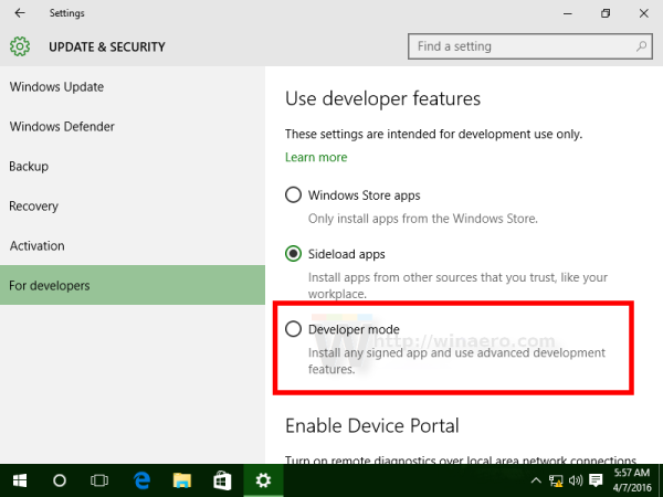 Windows 10 enable developer mode