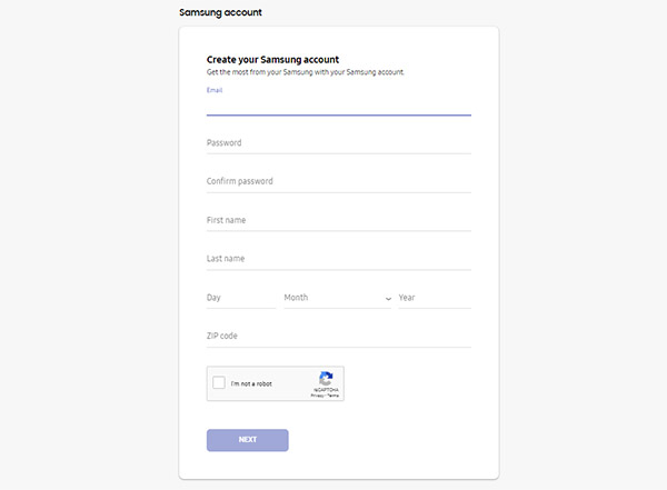 Creating Samsung account