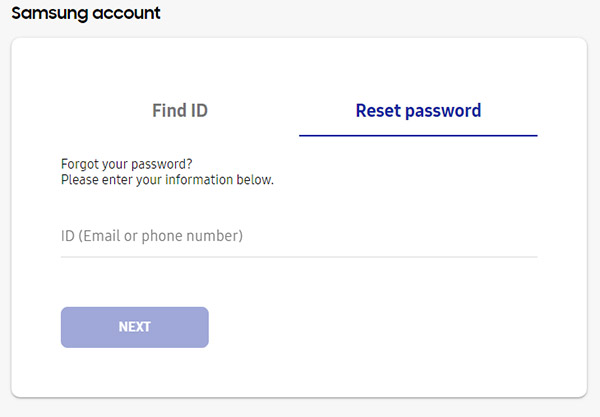 Samsung Account Password Reset
