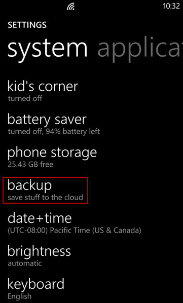 back up your contacts to onedrive