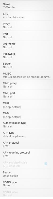 TMobile US APN Settings for Android Galaxy S6 HTC Nexus