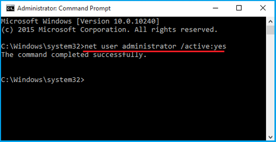 active administrator account with cmd