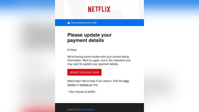 Netflix phishing scam screenshot