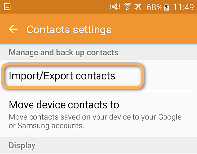 import/export contacts android lollipop