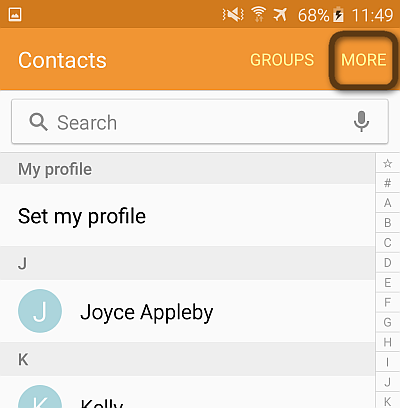galaxy contacts more button