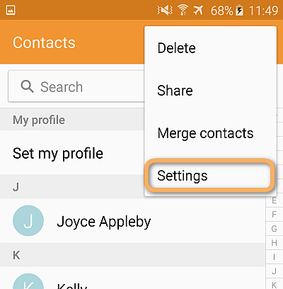 android contacts settings