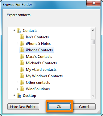location to save iphone 5 contacts on PC