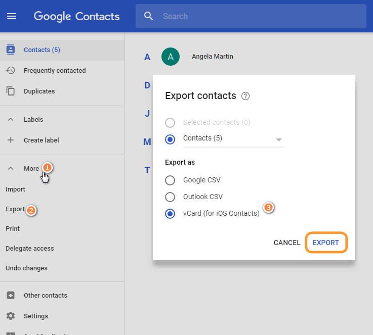 Export Google Contacts to PC