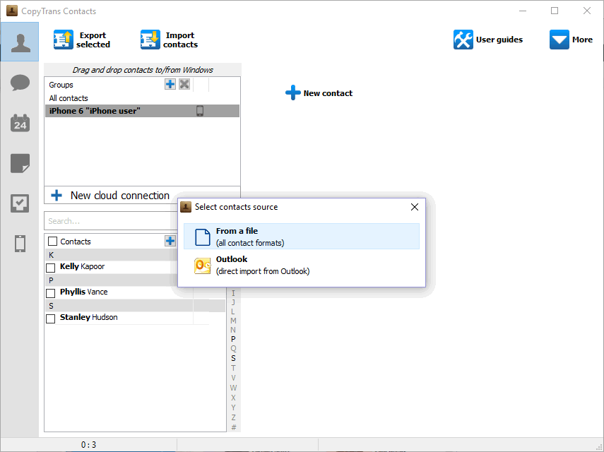 Click on Import contacts and choose From a file option