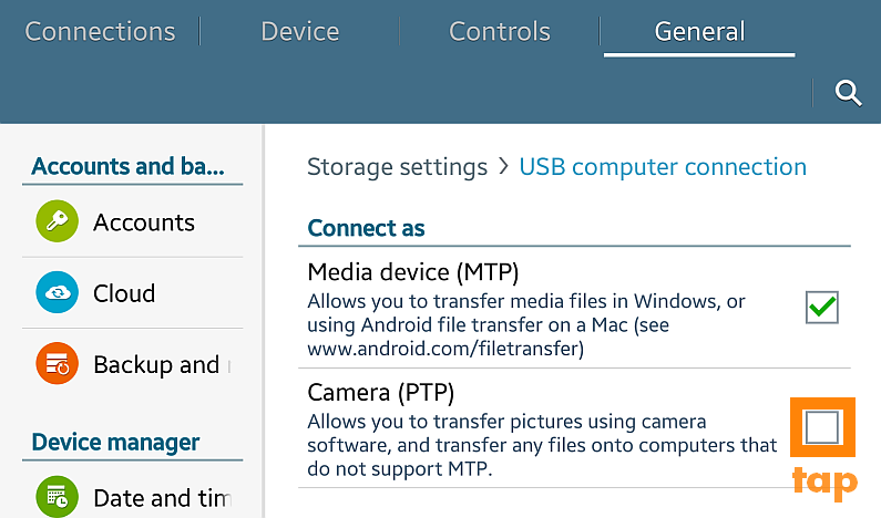 android usb connection camera mode