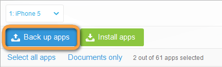 click backup app button in copytrans apps