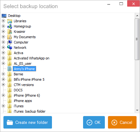 browse for pc location with copytrans apps