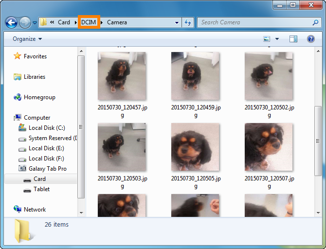 DCIM folder on galaxy tab pro