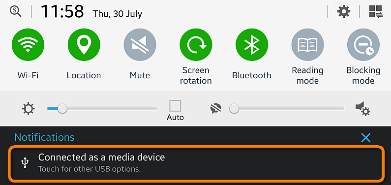 android notification center change usb connection type