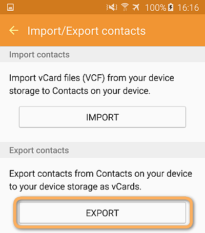 export android contacts to sd card