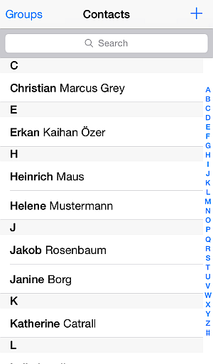 iphone address book with contact entries