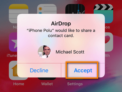 Accept contact via AirDrop