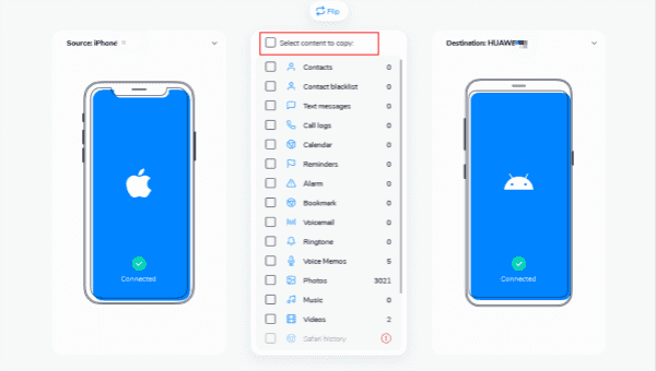 Select transfer type from iPhone to Xiaomi