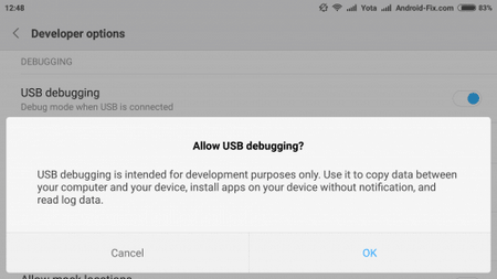 allow usb debugging on android?