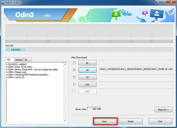 choose and download firmware with odin