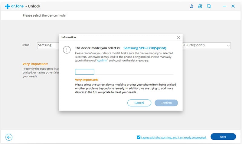 confirm device model android unlock