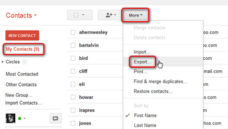 Экспорт контактов Gmail