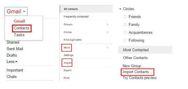 Импорт контактов в Gmail