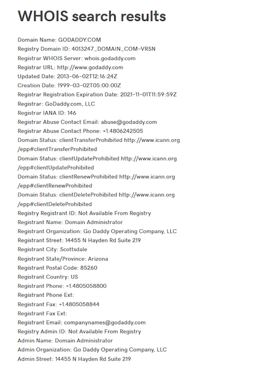 WHOIS Screenshot Showing Public Domain Registration