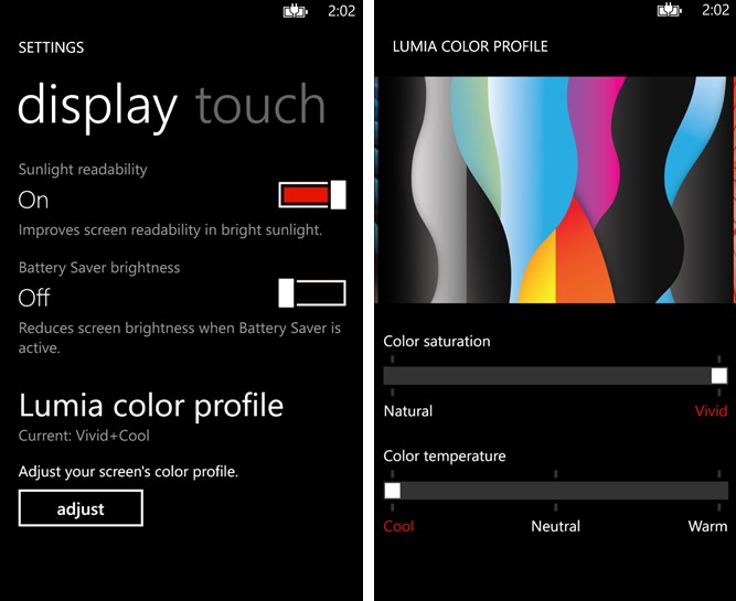 Настройки экрана на Nokia Lumia