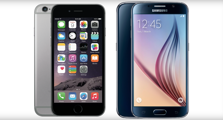 Сравнение размеров iPhone 6 и Galaxy S6